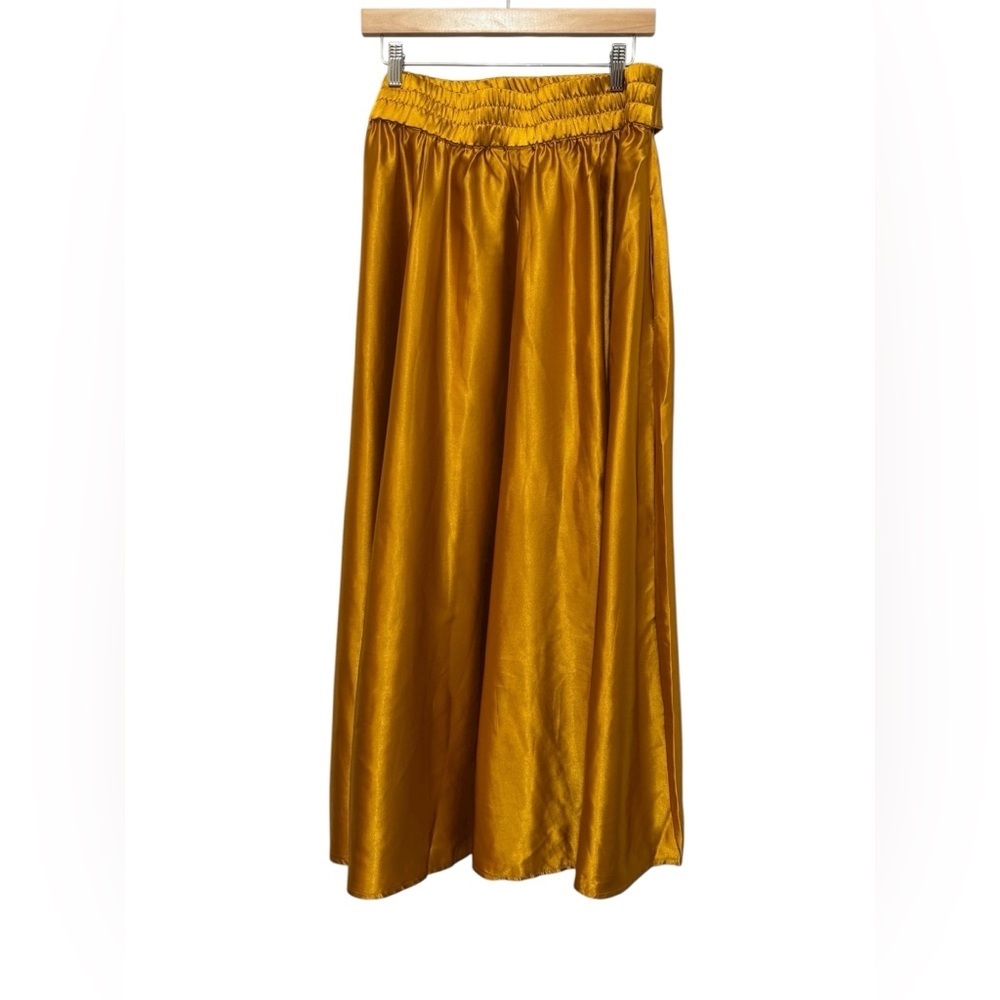 Gold Satin Tux Waist Maxi Skirt - Picture 4 of 11